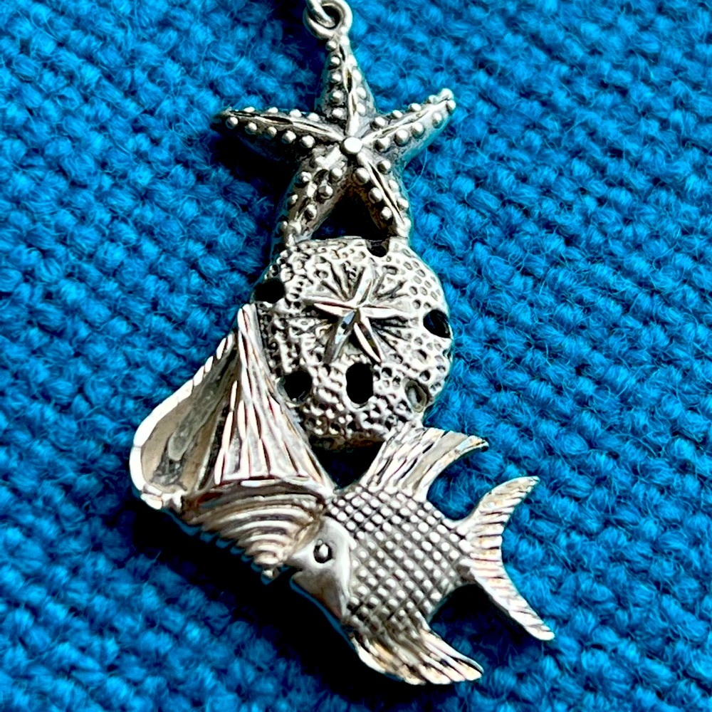 Silver Cloud sterling silver star fish sand dollar shell fish pendant necklace